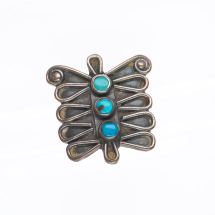 sz6 Vintage Navajo sterling silver dragonfly or butterfly ring with turquoise
