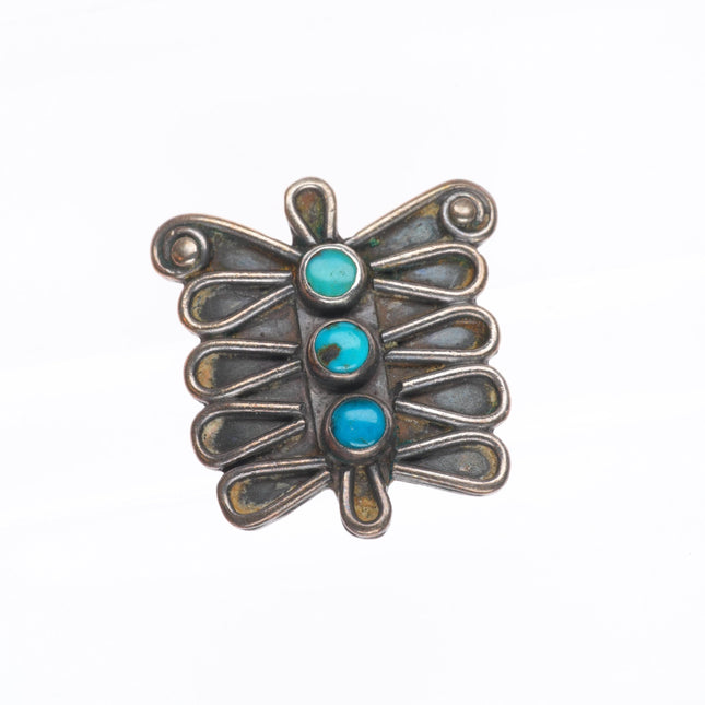 sz6 Vintage Navajo sterling silver dragonfly or butterfly ring with turquoise
