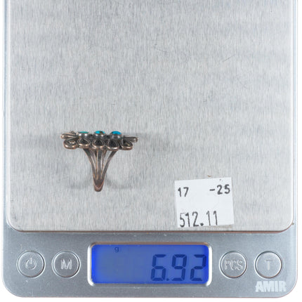 sz6 Vintage Navajo sterling silver dragonfly or butterfly ring with turquoise