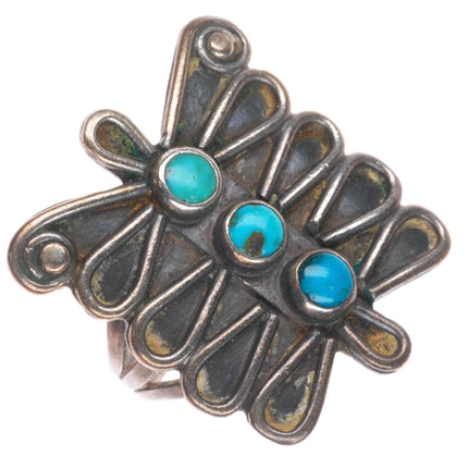 sz6 Vintage Navajo sterling silver dragonfly or butterfly ring with turquoise