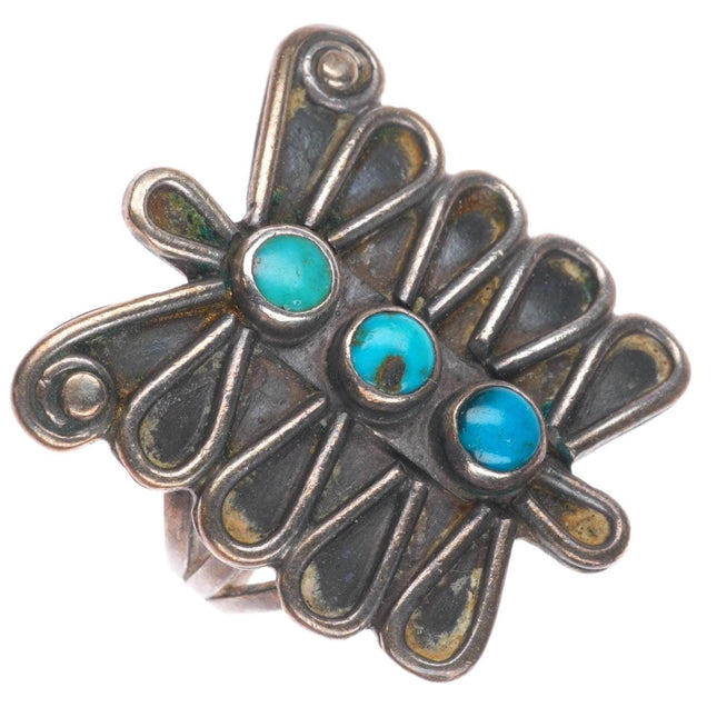 sz6 Vintage Navajo sterling silver dragonfly or butterfly ring with turquoise