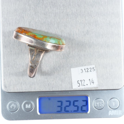 sz14 Big vintage Navajo sterling silver ceremonial Kingman turquoise ring