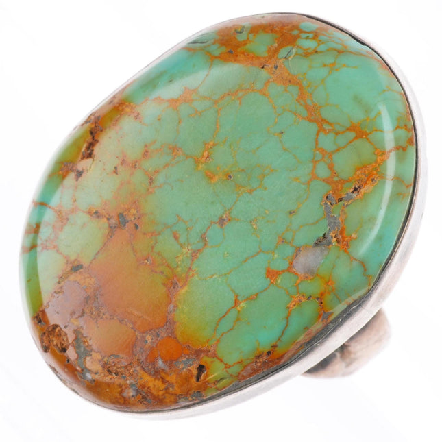 sz14 Big vintage Navajo sterling silver ceremonial Kingman turquoise ring