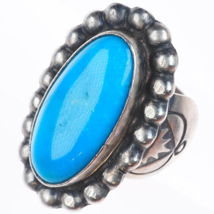 sz7 Paul Livingston Navajo sterling silver turquoise ring with beaded bezel