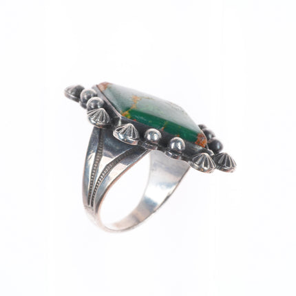 sz7 30's-40's Navajo Cerrillos turquoise intricate sterling/ingot silver ring