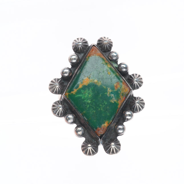 sz7 30's-40's Navajo Cerrillos turquoise intricate sterling/ingot silver ring