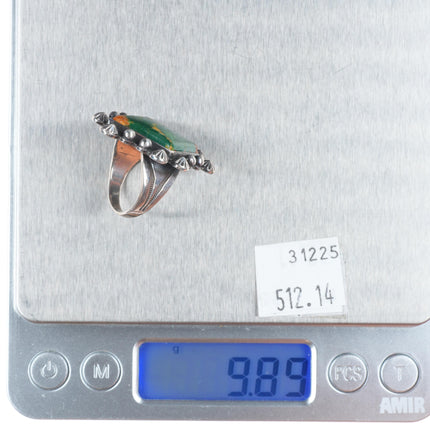 sz7 30's-40's Navajo Cerrillos turquoise intricate sterling/ingot silver ring