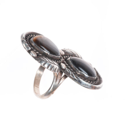 sz9 Vintage Navajo sterling silver tiger's eye two stone ring