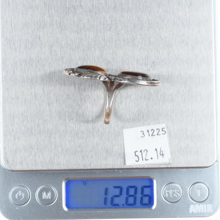 sz9 Vintage Navajo sterling silver tiger's eye two stone ring