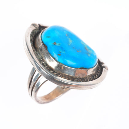 sz7.5 big Vintage Navajo sterling silver turquoise ring rope bezel