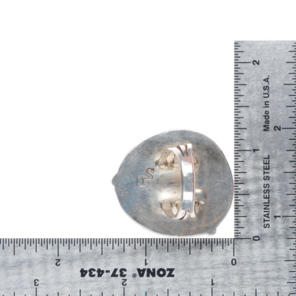 sz7.5 big Vintage Navajo sterling silver turquoise ring rope bezel