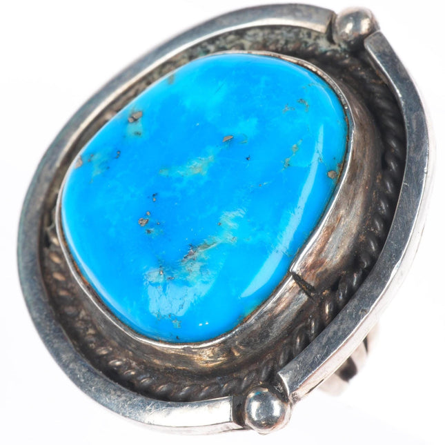sz7.5 big Vintage Navajo sterling silver turquoise ring rope bezel