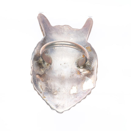 sz6 Big vintage Zuni sterling silver horned Kachina inlay ring