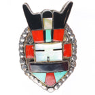 sz6 Big vintage Zuni sterling silver horned Kachina inlay ring