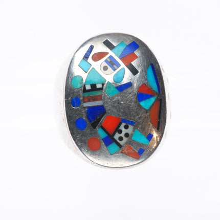 sz12 Peter and Pansy Natachu Zuni big sterling silver inlay rainbow man ring