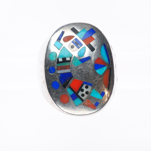 sz12 Peter and Pansy Natachu Zuni big sterling silver inlay rainbow man ring