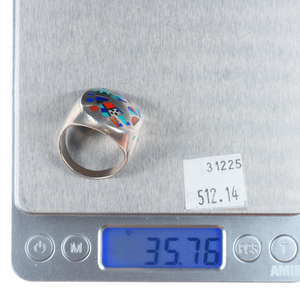 sz12 Peter and Pansy Natachu Zuni big sterling silver inlay rainbow man ring