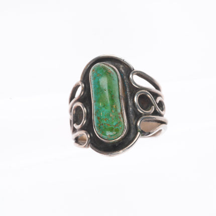 sz8 TM Vintage Native American Puebloan sterling silver ring with nice turquoise