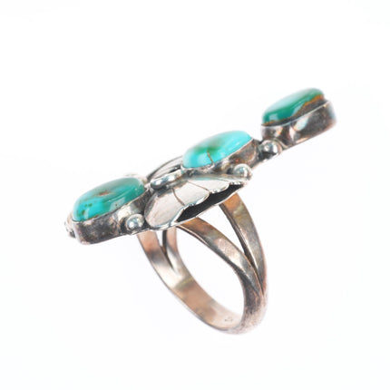 sz8.5 Vintage Royston turquoise big sterling silver Navajo long ring 3 stone