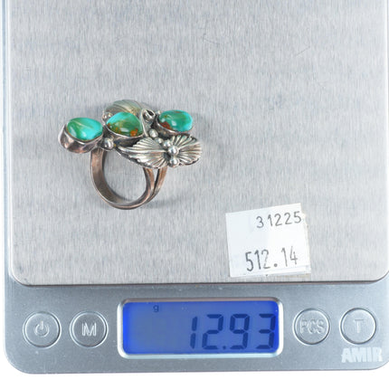 sz8.5 Vintage Royston turquoise big sterling silver Navajo long ring 3 stone