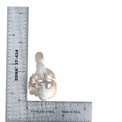 sz8.5 Vintage Royston turquoise big sterling silver Navajo long ring 3 stone