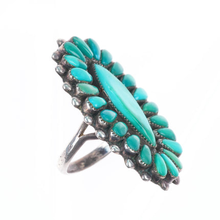 sz9.5 big vintage Zuni high grade turquoise cluster ring sterling silver