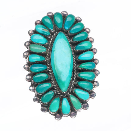 sz9.5 big vintage Zuni high grade turquoise cluster ring sterling silver