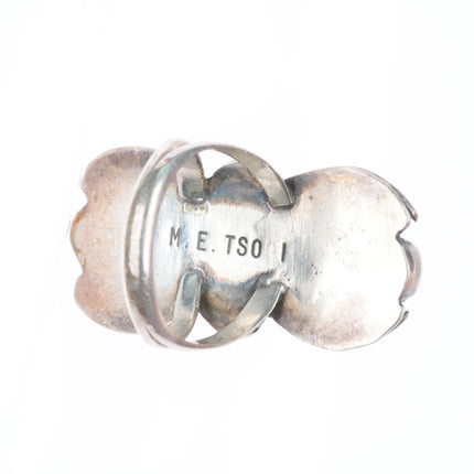 sz8.5 Marie Tsosie Navajo sterling silver turquoise and coral long leafwork ring