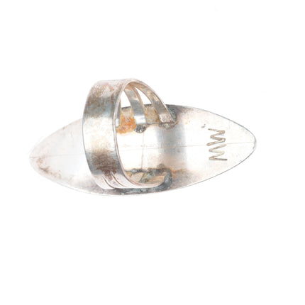 sz8 MW Navajo sterling silver long shadowbox stamped ring with turquoise