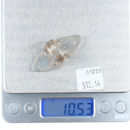 sz8 MW Navajo sterling silver long shadowbox stamped ring with turquoise