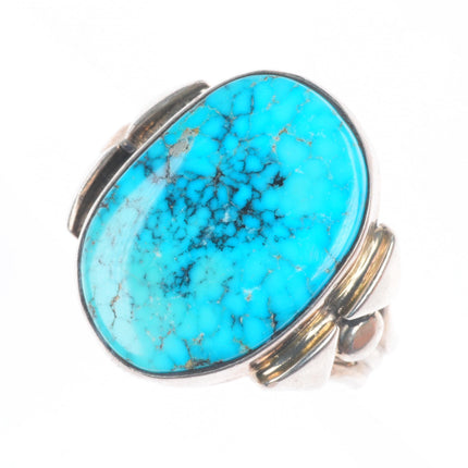 sz10 Orville Tsinnie Navajo sterling silver spiderweb turquoise ring