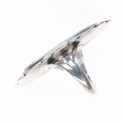sz7 Vintage Navajo sterling silver long ring with nice spiderweb turquoise