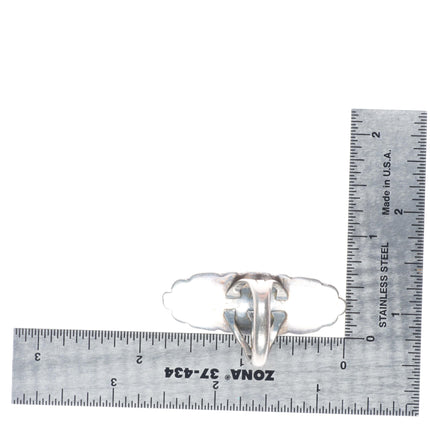 sz7 Vintage Navajo sterling silver long ring with nice spiderweb turquoise