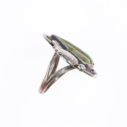 sz6.5 Vintage Zuni sterling silver carved turquoise feather/leaf form ring