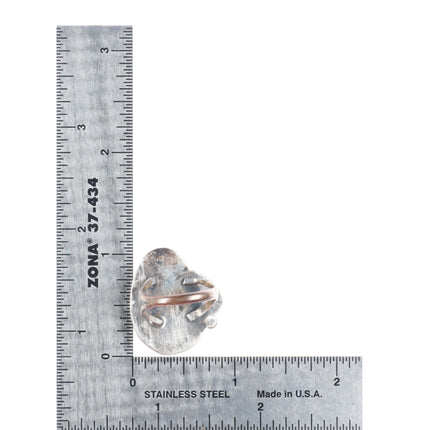 sz6.5 Vintage Zuni sterling silver carved turquoise feather/leaf form ring