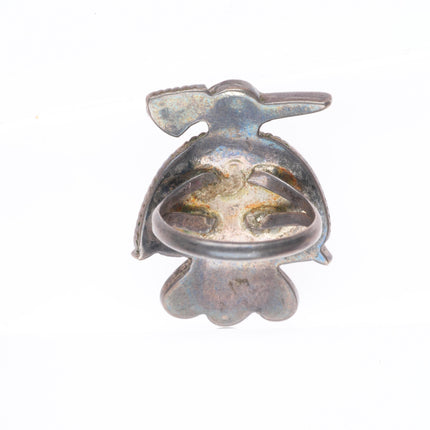 sz6 Vintage Zuni sterling silver thunderbird inlay ring with sunface heart