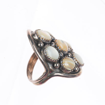 sz8 DR Navajo sterling silver vintage mother of pearl cluster ring