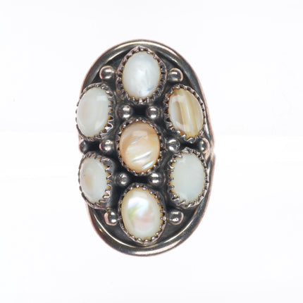 sz8 DR Navajo sterling silver vintage mother of pearl cluster ring