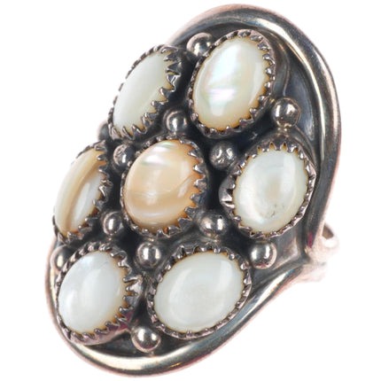 sz8 DR Navajo sterling silver vintage mother of pearl cluster ring