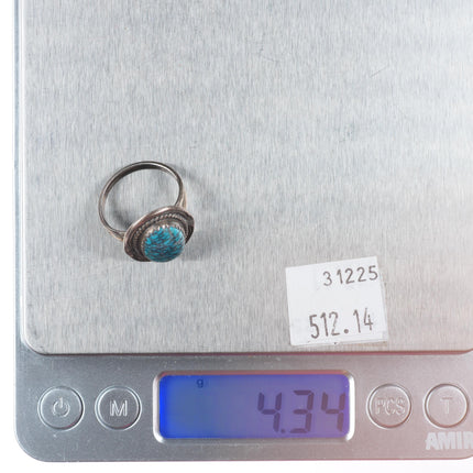 sz6 Vintage Navajo sterling silver spiderweb turquoise ring with rope bezel