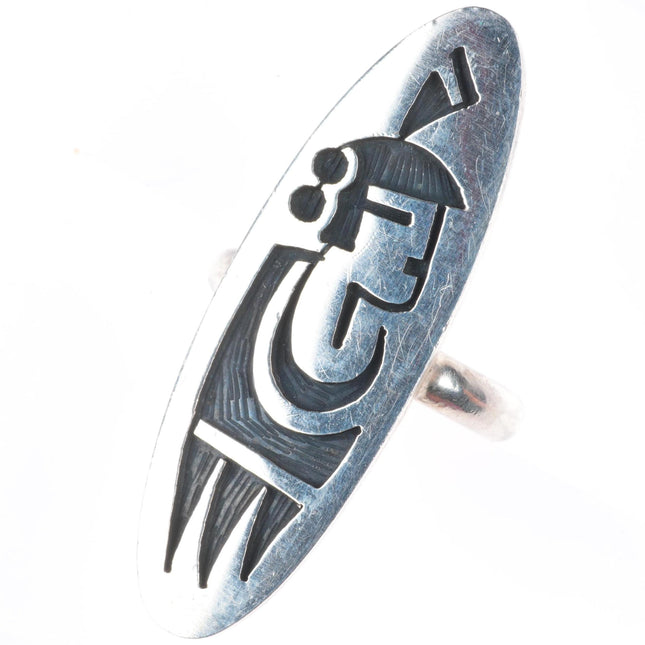 sz7.5 Shannon Lamson Hopi overlay long kachina ring sterling silver