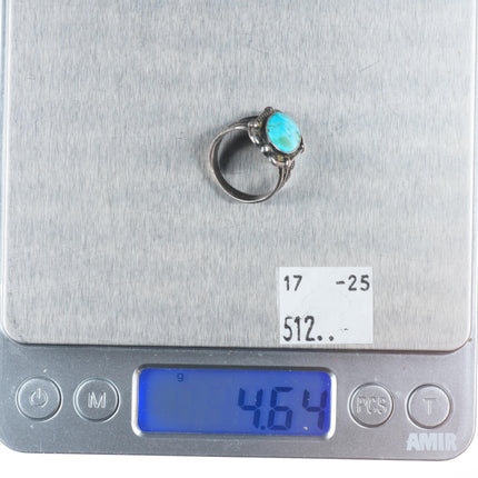 sz5 30's-40's Navajo sterling silver Fred Harvey ring with nice turquoise