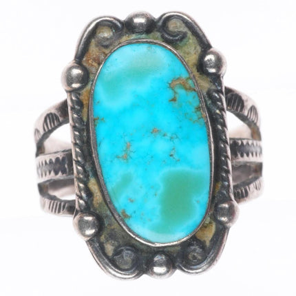 sz5 30's-40's Navajo sterling silver Fred Harvey ring with nice turquoise
