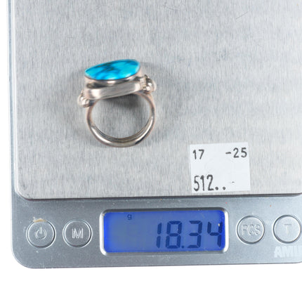 sz9.5 Vintage Orville Tsinnie Navajo sterling silver high grade turquoise ring