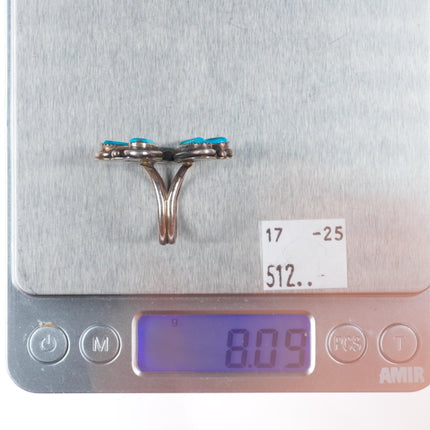 sz7 Vintage AH Zuni sterling silver 6 stone ring high grade turquoise