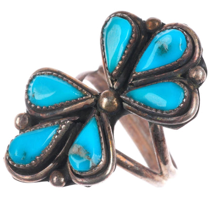 sz7 Vintage AH Zuni sterling silver 6 stone ring high grade turquoise