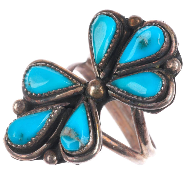 sz7 Vintage AH Zuni sterling silver 6 stone ring high grade turquoise