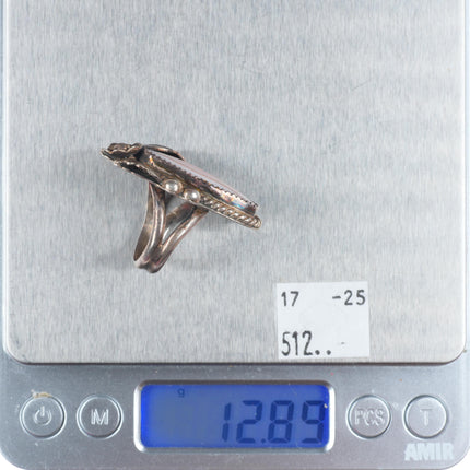 sz6.5 Vintage WD Navajo sterling silver pink mother of pearl feather ring