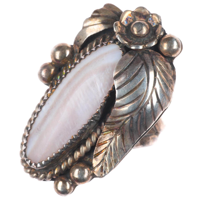 sz6.5 Vintage WD Navajo sterling silver pink mother of pearl feather ring