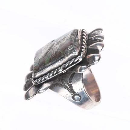 sz12 30's-40's Big Navajo sterling silver cast top ring with turquoise